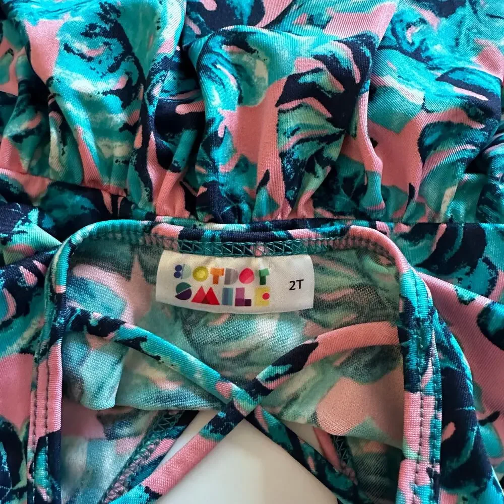 Dot Dot Smile Pink & Teal Palm Leaf Ballerina Dress - 2T